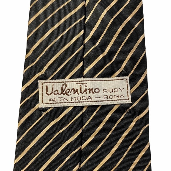 Valentino Rudy Alta Moda Roma Black Tan Stripe Tie Neutral - Picture 7 of 10